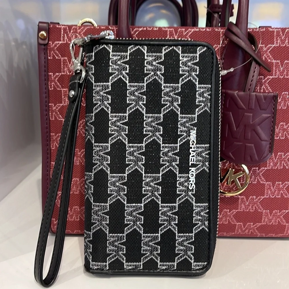 Michael Kors Jet Set Travel Large Phone Case Wristlet Wallet MK Black Multi - Picture 1 of 16